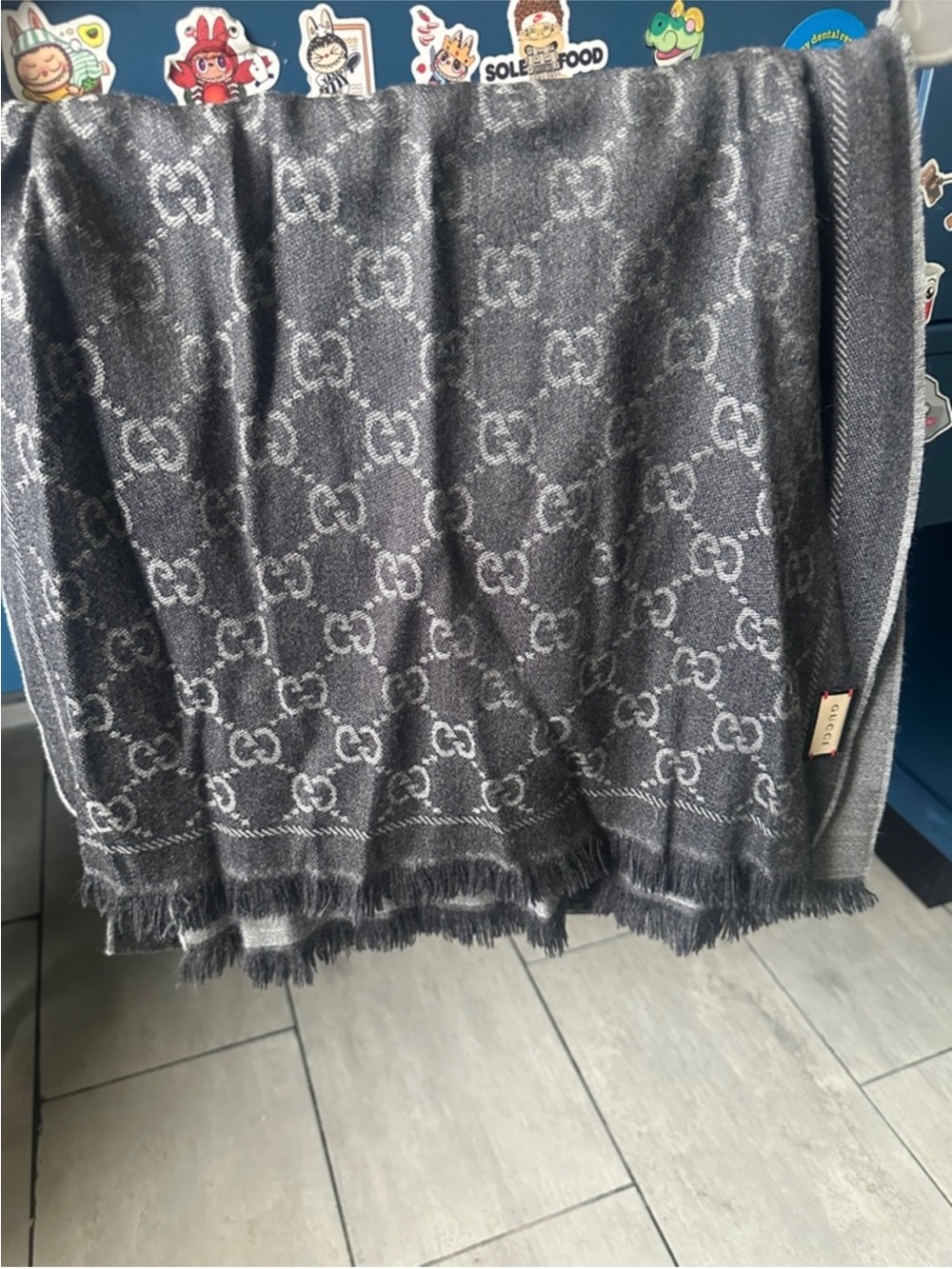 Gucci Grey GG Jacquard Wool-Blend Scarf